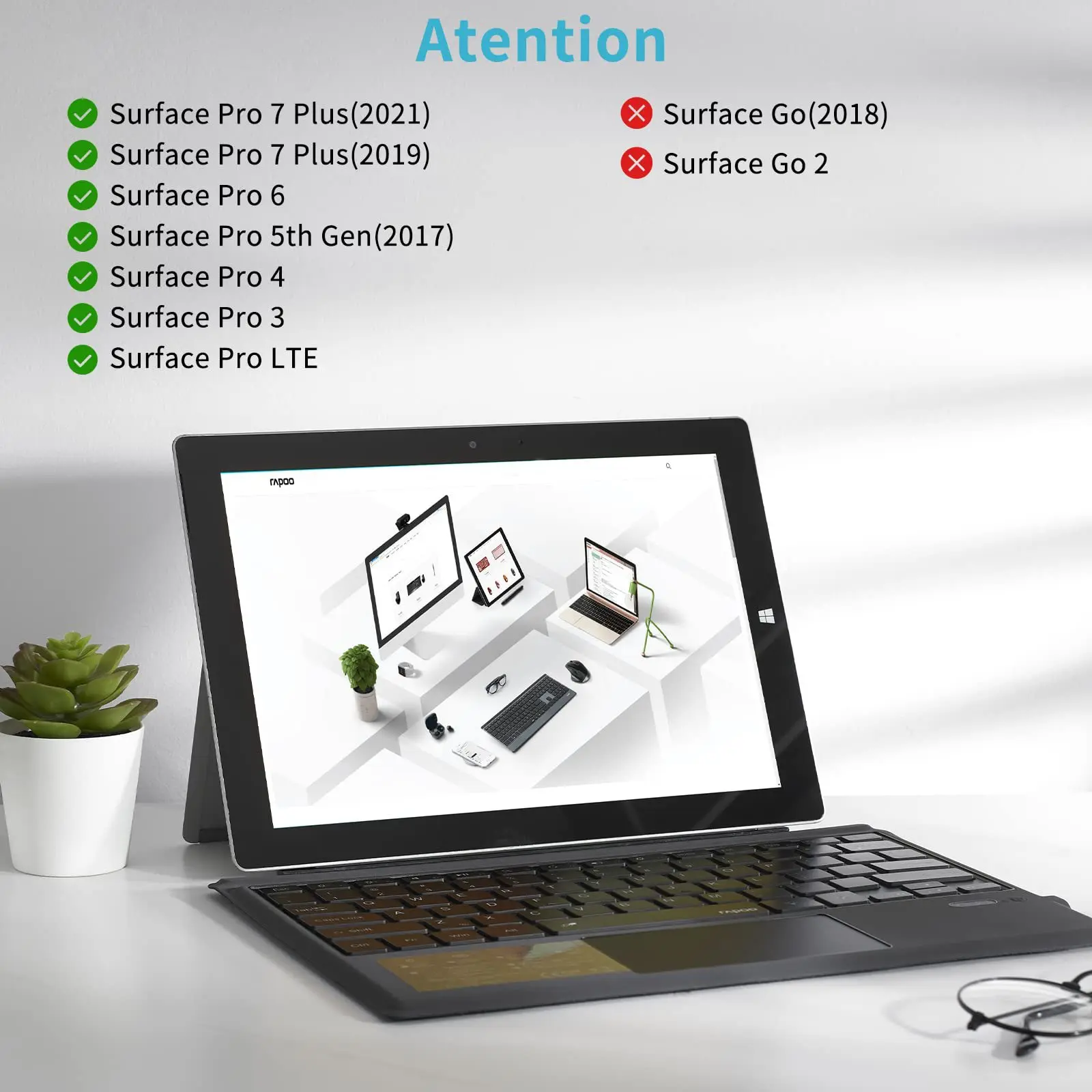 Wireless Bluetooth Keyboard for Microsoft Surface Pro 3 4 5 6 7 8 9 X Go 1 2 3 Trackpad Backlight Tablet Touchpad Keyboard