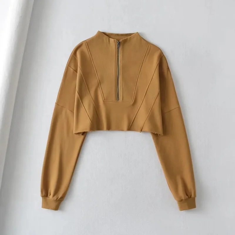 Sun-imperial Oversized Half Zip Cropped Sweatshirt Drop Shoulder With Raw Hem Detail