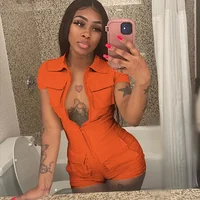 Streetwear Zipper Pockets Shorts Jumpsuit Women Clothing Short Sleeve Skinny Cargo Playsuit Summer Casual One Pieces Romper - Image 3