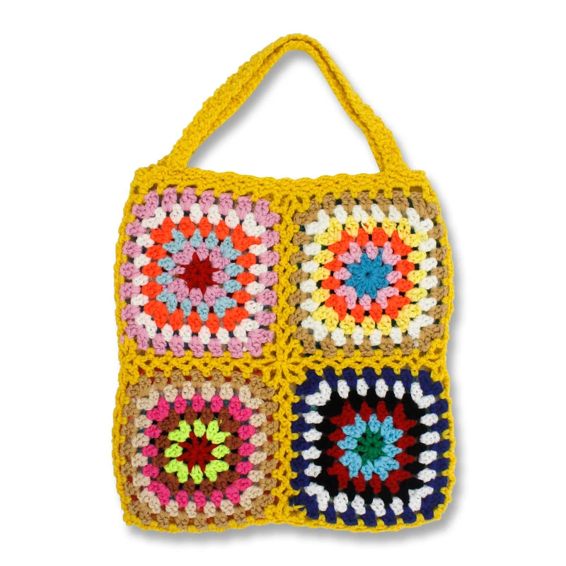 Femminile Crochet Nonna Squares Uncinetto Occhiello Netto Top-Handle Tote Bag Estetica Shabby Chic Lavorato A Maglia Ibiza Fish Beach Pouch Bag