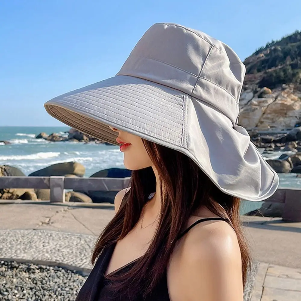 

Panama Hats Fisherman Hats With Neck Flap French Style Wide Brim Women Sunscreen Hats Summer Sun Hats Outdoor Bucket Hats