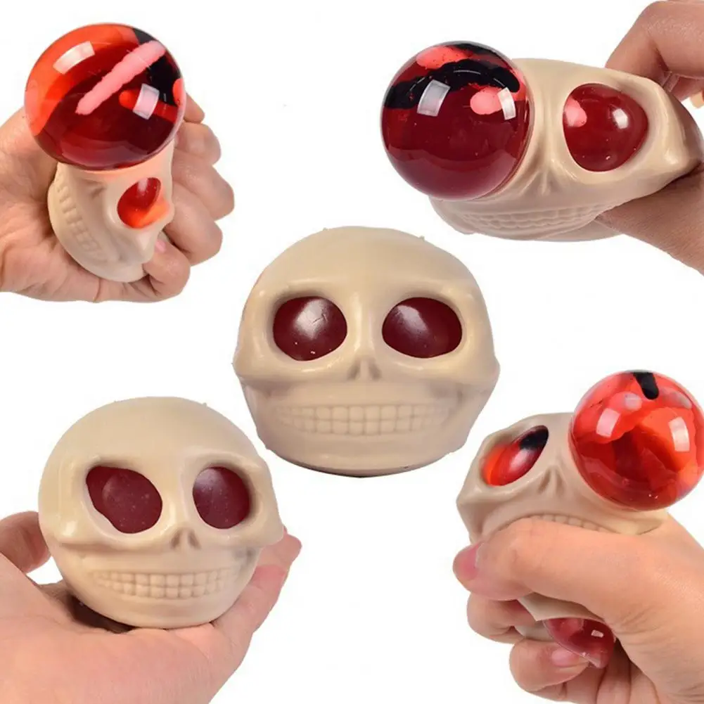 

Realistic Skull Toy Squeeze Toy Horror Skull Doll Squeezing Ball Fun Halloween Stress Relief Toy Candy Bag Filler for Parties