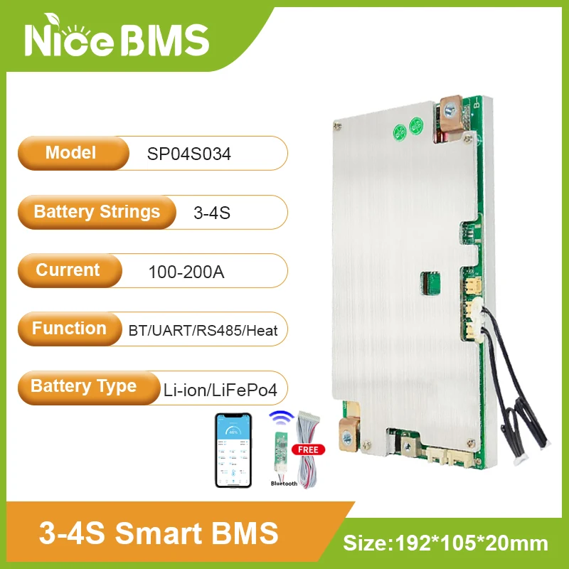 JBD BMS 리튬 이온 스마트 BMS, 온도 센서 기능 밸런스 보드, 리튬 배터리용, 4S LiFePo4, 12V, 3S, 100A, 150A, 200A, BT UART, RS485
