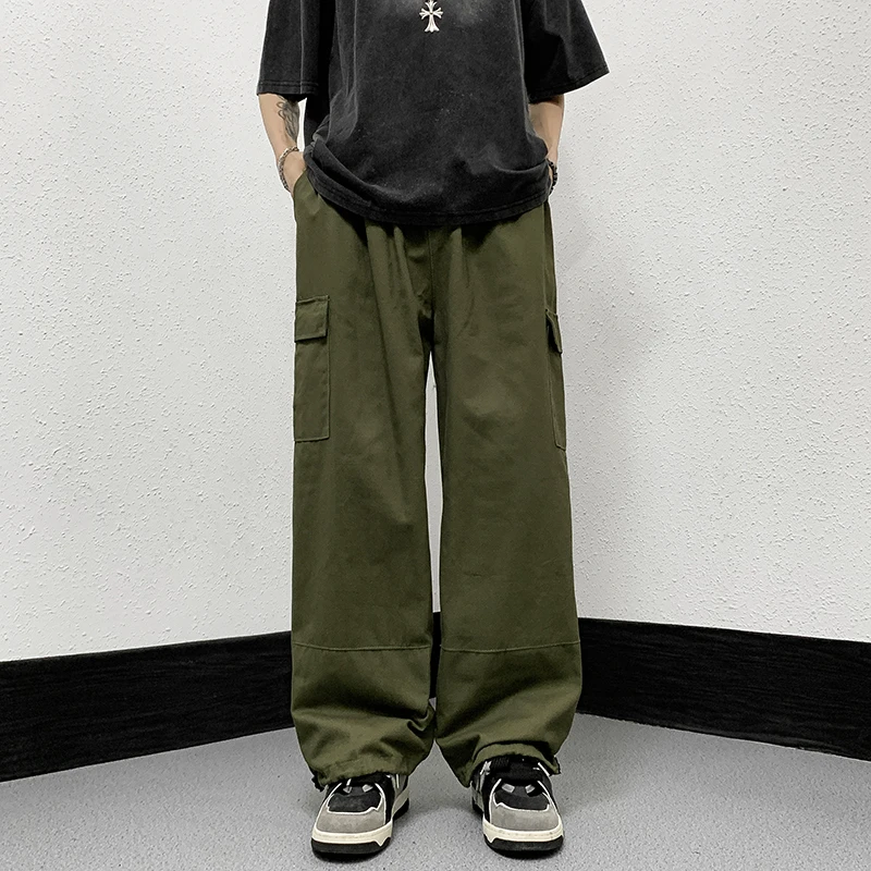 

Men's Multi-pockets Cargo Pants 2024 Autumn Vintage Solid Color Hiphop Overalls Baggy Casual High Street Mopping Trousers F77