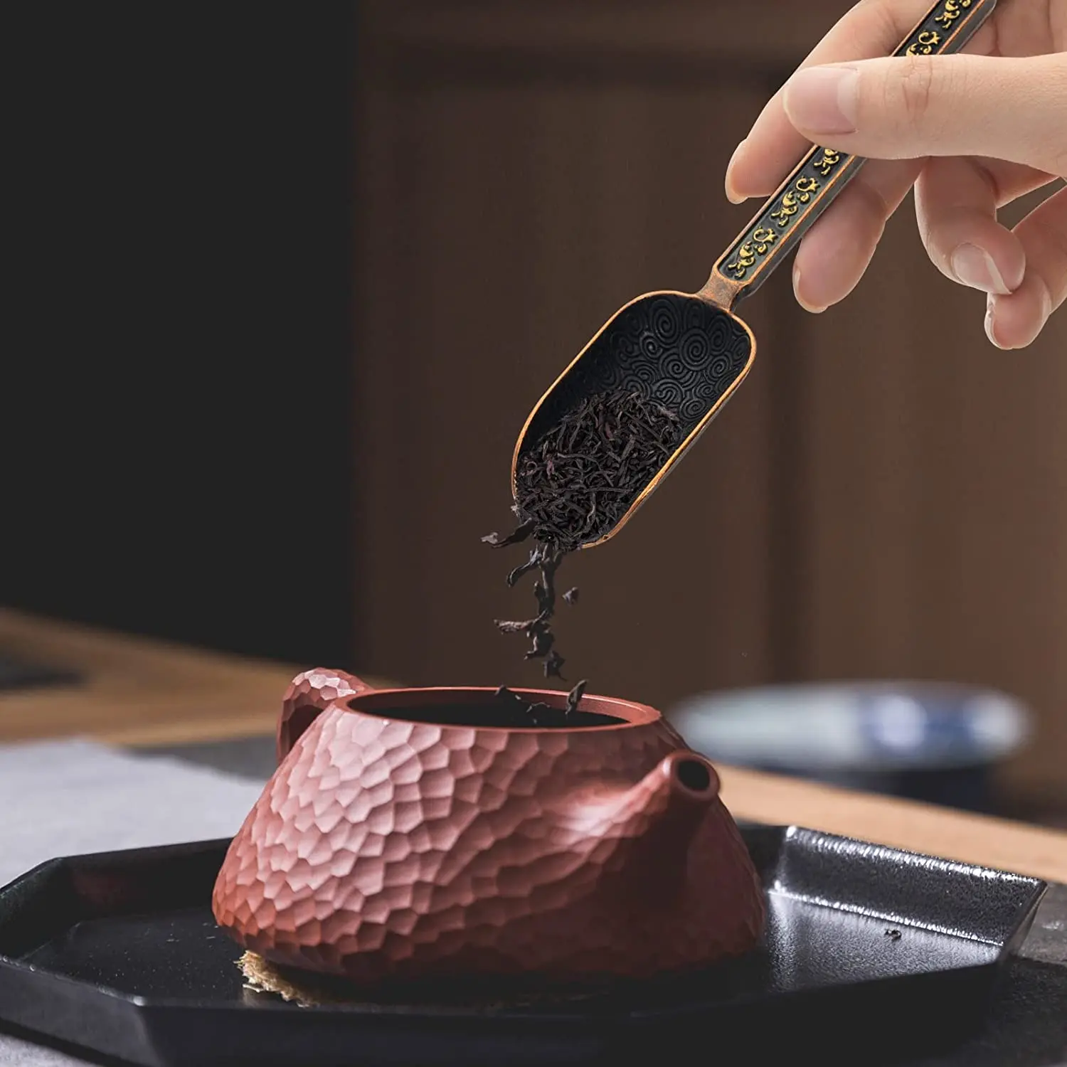 Metal Measuring Shovel Spoon Vintage Loose Leaf Tea Scoop Alloy Retro Coffee Bean Scooper Long Handle Teaspoon for Kitchen Sugar
