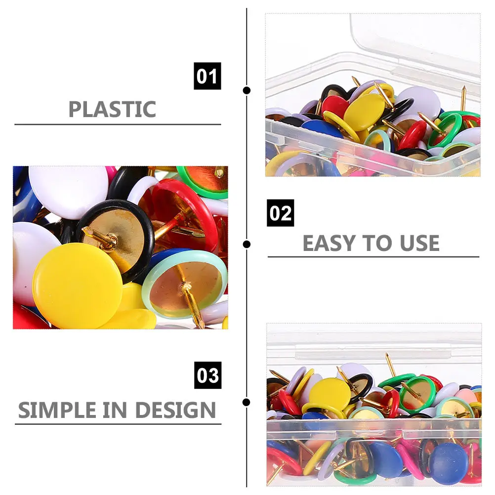 200Pcs 혼합 색상 플라스틱 압정 플랫 헤드 푸시핀 포인트 팁 게시판 지도 마커 사무실 학교 DIY 용품