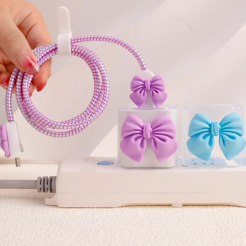 Per Apple 18/20W Adattatore Di Alimentazione Custodia Per Caricabatterie Cavo Dati Saver Bow Tie Design Clear Soft Charger Protector Per Iphone 14 13 