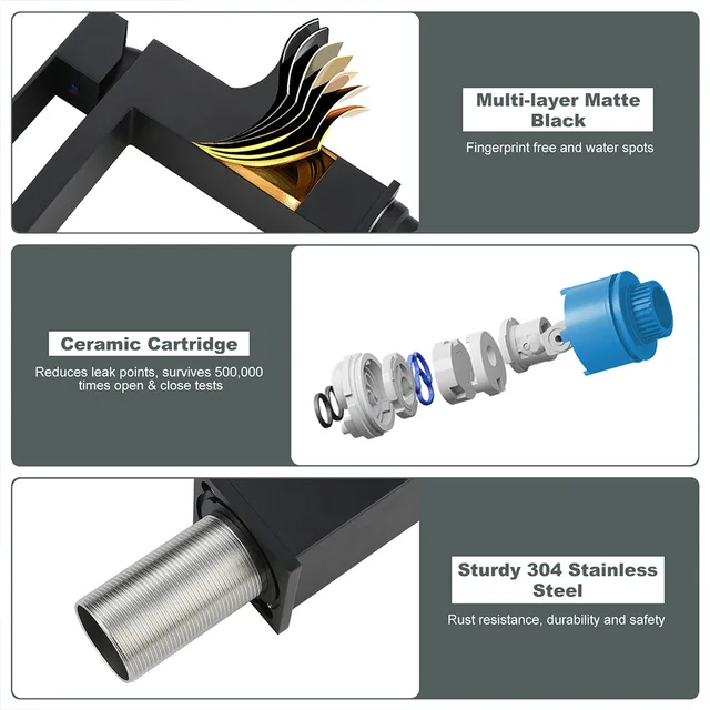 304 ก๊อกน้ําอ่างล้างหน้าสแตนเลสห้องน้ําห้องน้ําตู้สแควร์Goldenก๊อกน้ําอ่างล้างหน้าร้อนและเย็น 4