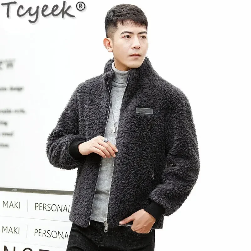 

Tcyeek Fashion Winter Sheep Shearing Jackets Man Stand Warm Grain Wool Jacket Men's Clothing Slim Real Fur Coat Men Ropa Hombre