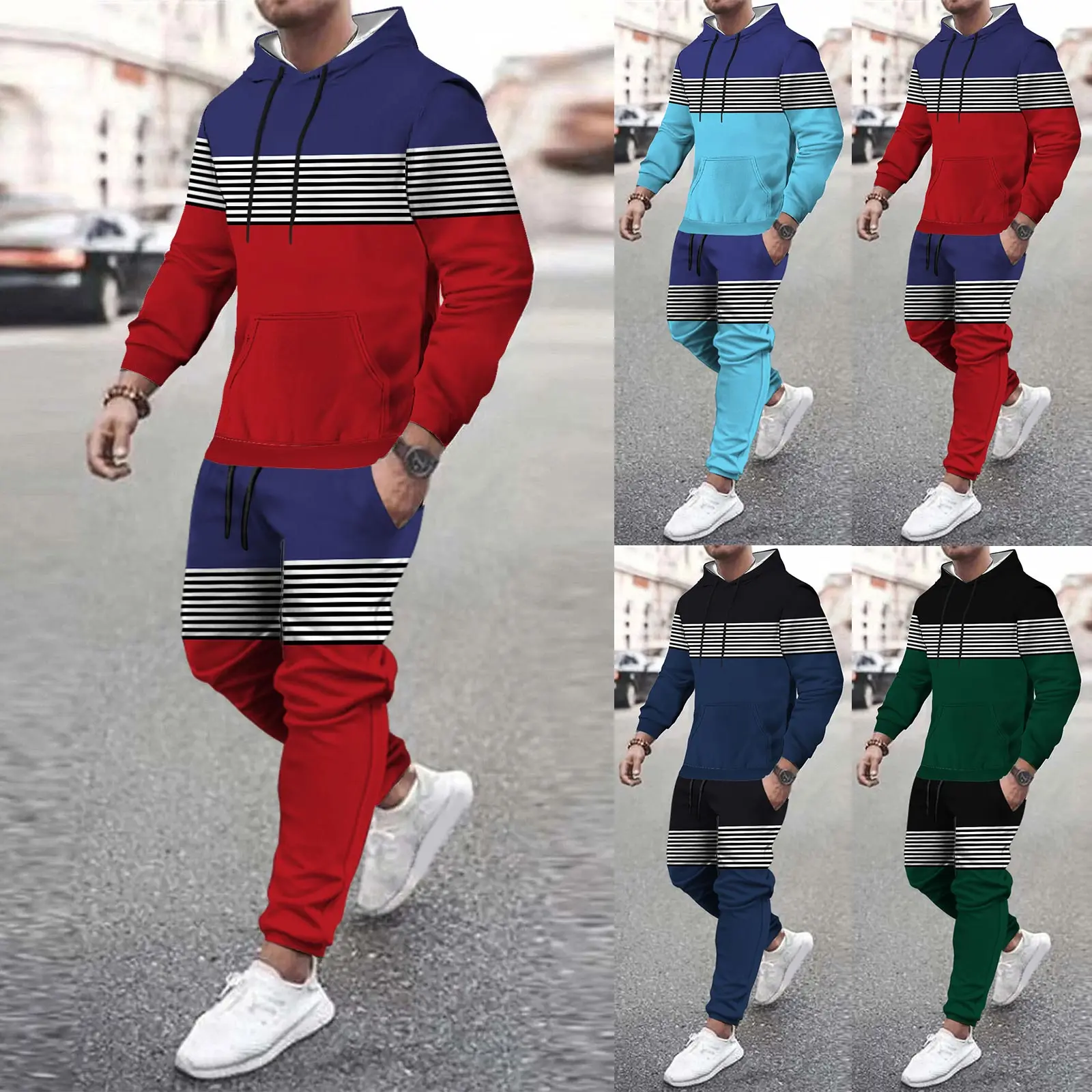 Striped print Hot Sale Mens New Tracksuit Hoodies and Trousers High Quality Male Dialy Casual Sports Jogging Set Autumn Outfits