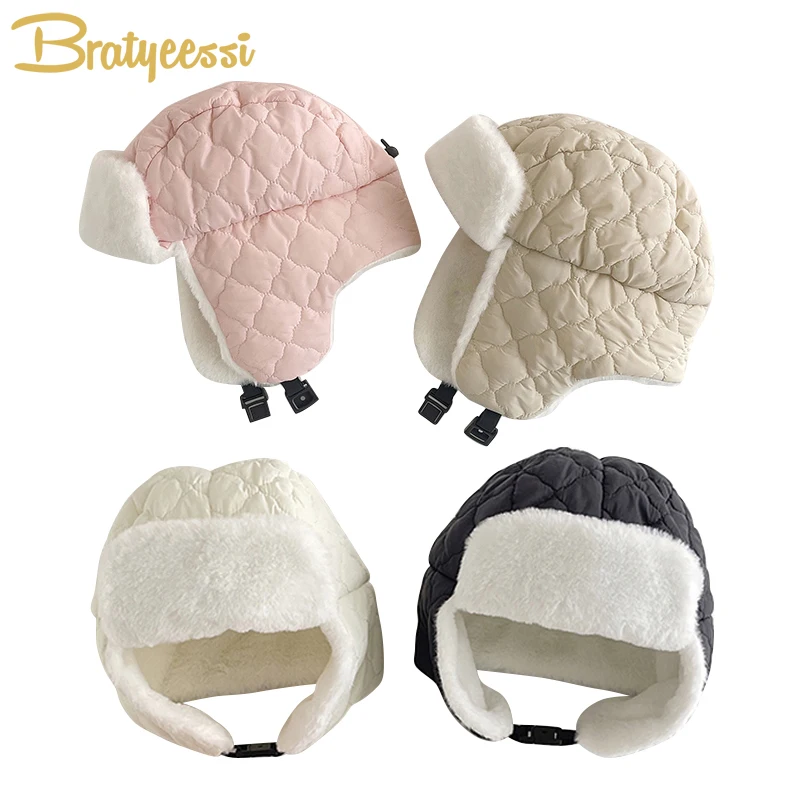 

Skiing Baby Winter Hat Earflaps Plush Cotton-padded Children Hats for Girls Boys Adjustable Kids Bonnet Cap Accessories 2-7Y