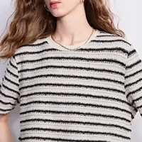 T-shirt Femme TOYOUTH 2026 Nouvelle Collection Été Rayé Col Rond Tendance Haut Robuste et Tendance 4