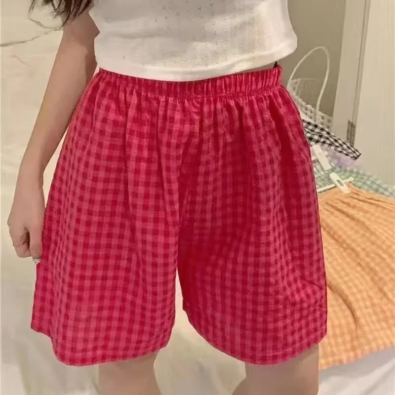 Shorts de pijama para mujer a cuadros algodón suave lounge_voghion.com
