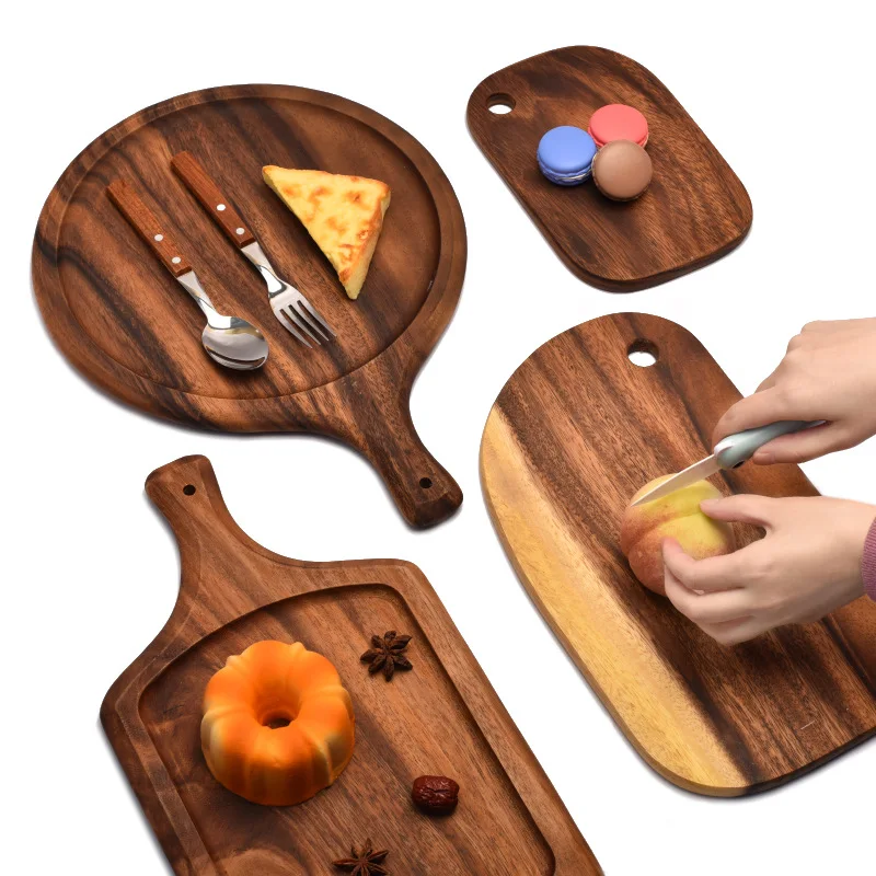 HEMU-Acacia Wood Bread Board, Wood Chopping Board, Western Style, Pizza, Sushi, Cutting Cheese, Steak Tray, Wooden Fruit