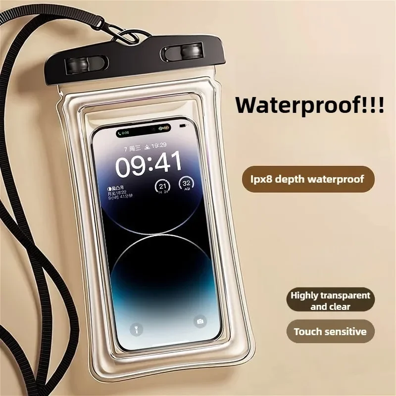 Transparent Waterproof Phone Pouch Under 7.2 Inches Touch Screen Swimming Rafting Waterproof Case with Lanyard Sealed Bag