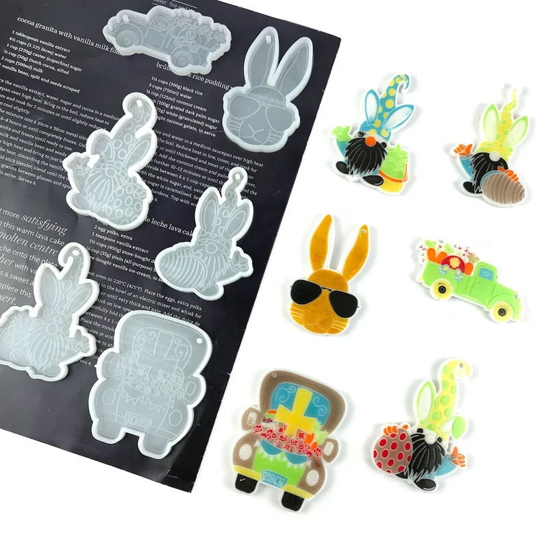 

Easter Gnome Keychain Epoxy Resin Mold Rabbit Keyring Pendant Silicone Mould DIY Crafts Jewelry Casting Tools