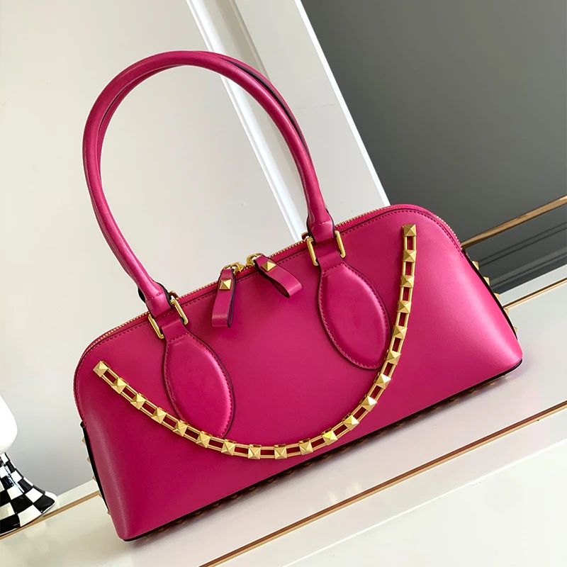 

2023 New Ladies Bag Rivet Handbag Trendy Brand Design Bag Chain Embellished Rose Underarm Bag Large-Capacity Women Light Luxury
