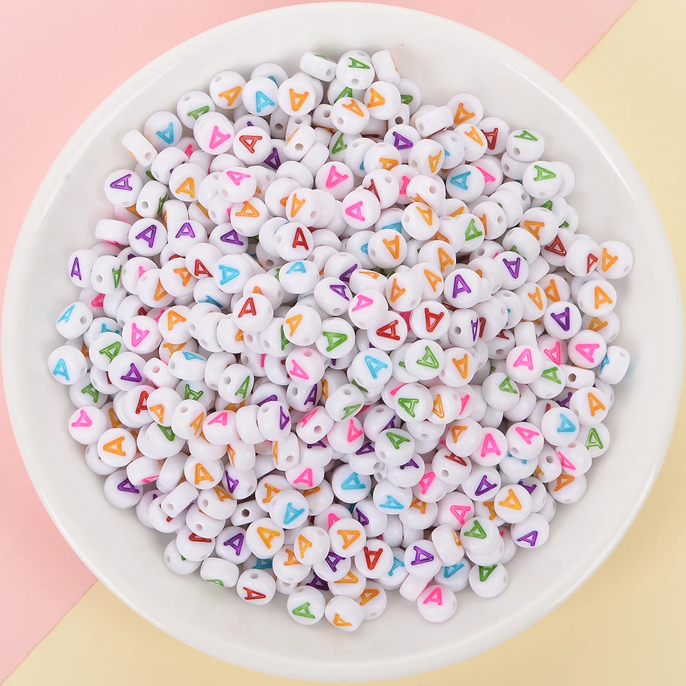 100-300pcs White A-Z Letter Acrylic Beads Round Colorful Alphabet Loose Spacer Beads for Jewelry Making DIY Bracelet Accessories