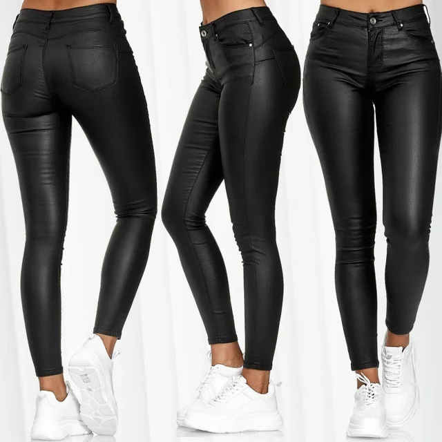 Pantalon stretch faux cuir femme moulant 4