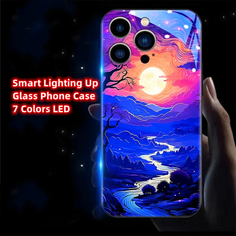 

Galaxy Eternal Night Sound Control LED Cases Luminous Glass Cover For iPhone 15 14 13 12 11 Pro Max XR XS Plus 6 7 8 SE2020