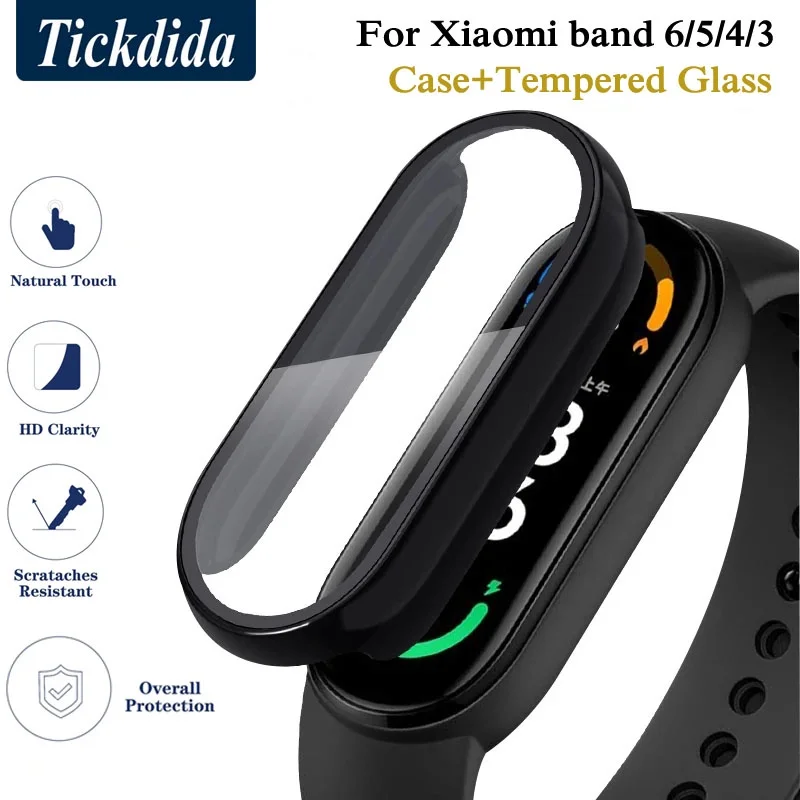 

Case for Xiaomi Mi Band 6 5 4 3 Tempered Glass Screen Protective Film Bumper Frame Protective