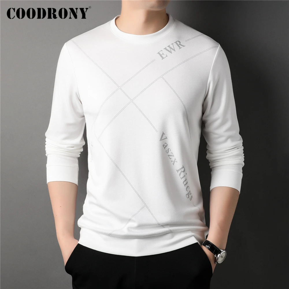 

COODRONY брендовая Классическая футболка в полоску с круглым вырезом и длинными рукавами, Мужская одежда, Новое поступление весны, Уличная Повседневная футболка, Homme Z5134