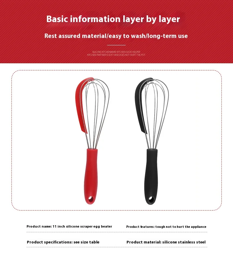 Description Picture 5 of itemSilicone Wire Whisk With Silicone Spatula Manual Egg Stirring Whisk Balloon Whisk Milk and Egg Blender Beater