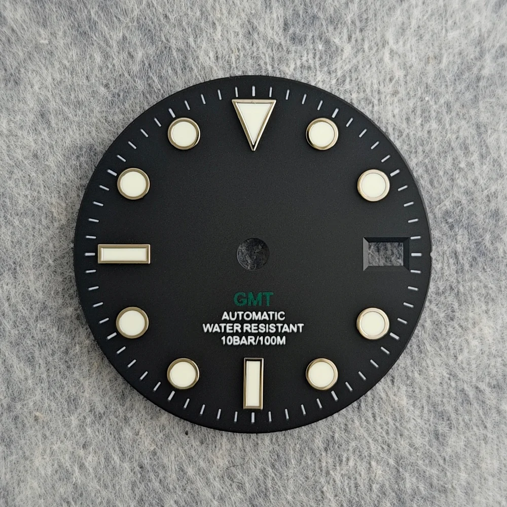 Matte Black Watch Dial with Multicolor GMT Text and Elegant Edge Finish