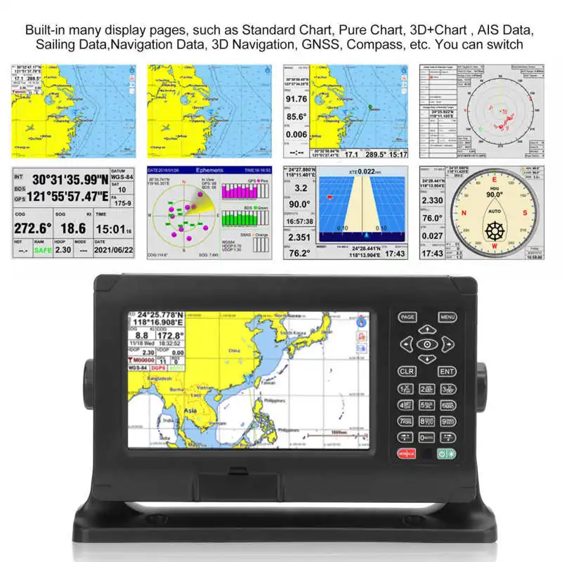 8in Marine Boat GNSS Fish Finder Chart Plotter GPS BDS Navigator Keyed Assist Chartplotter For C-Map &XINUO-MAP