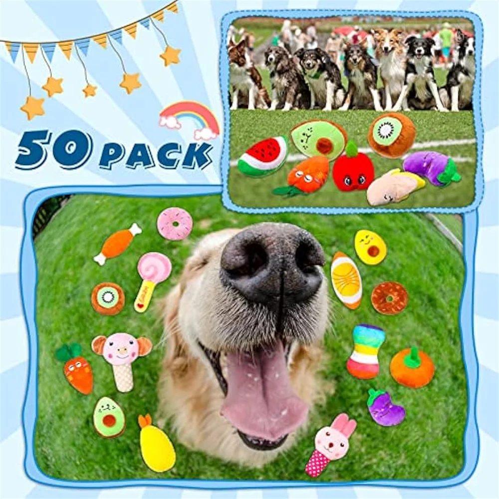 50PCS/Pack Dog Squeaky Toys Bulk, Plush Dog Toys for Small Medium Dog, Cute Stuffed Pets Squeaky Toys Dog Puppy Birthday 3