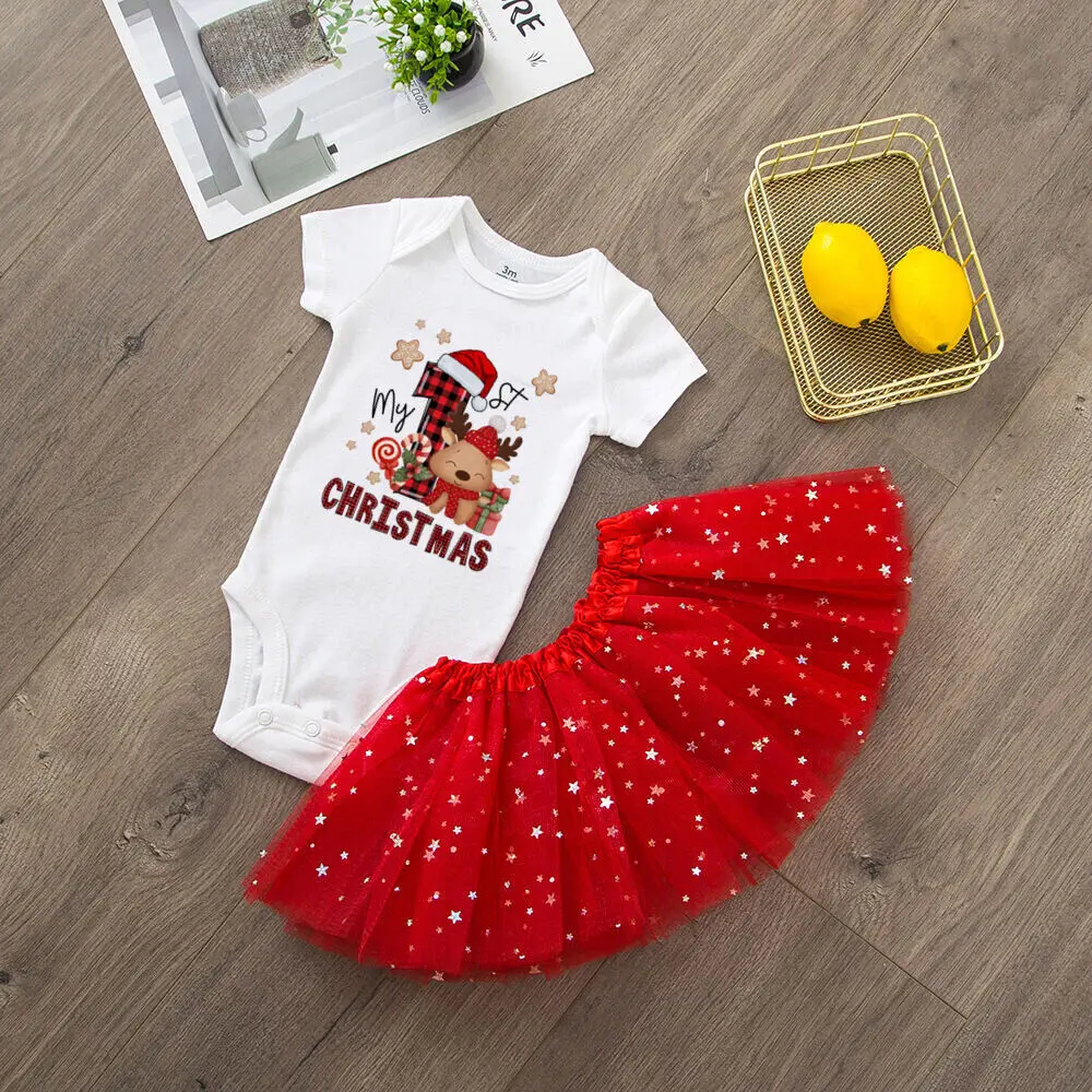 Baby Girls Cake Smash Dresses Outfits Newborn Xmas Party Tutu + Bodysuit Dress Set Infant Baptism Clothes