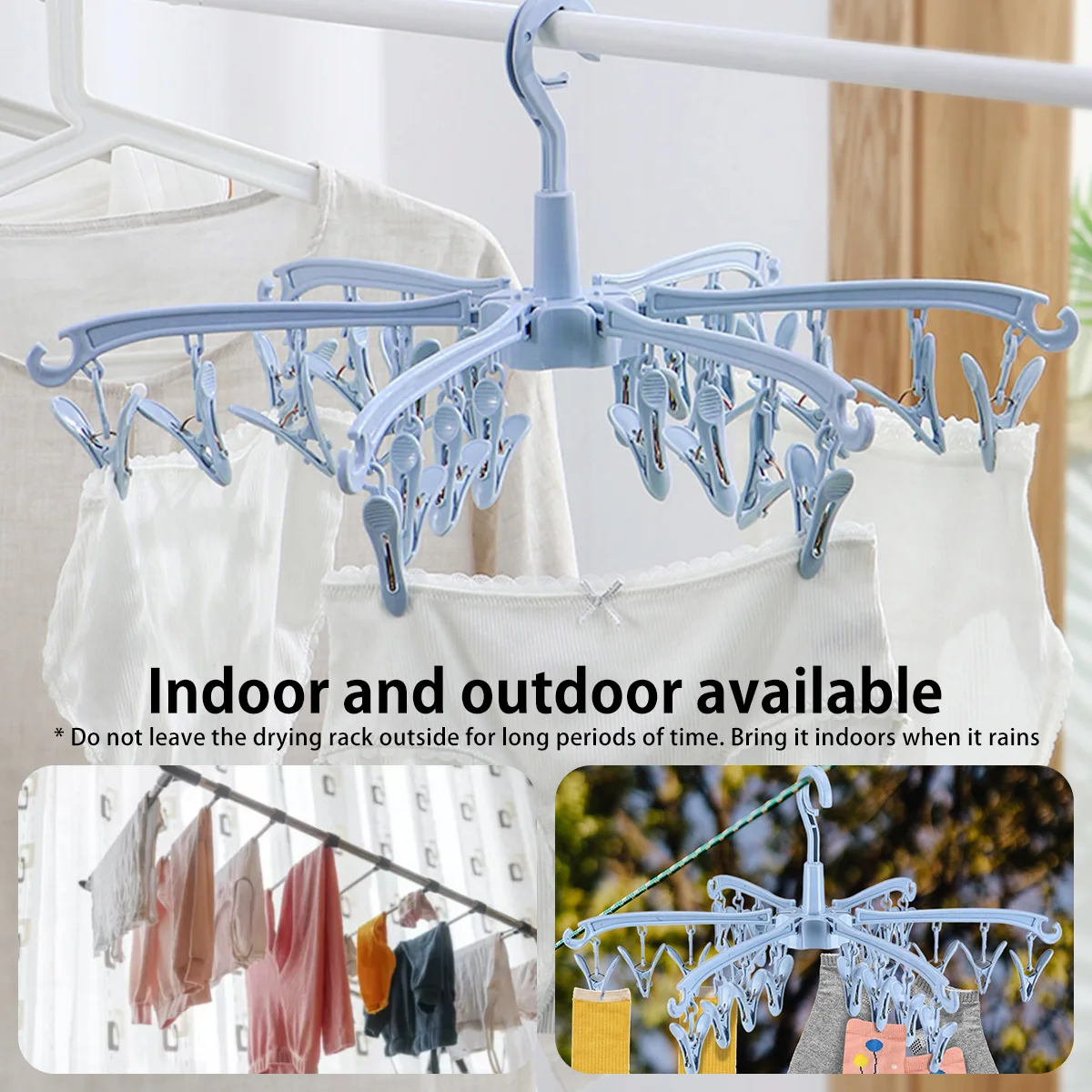 Description Picture 2 of item24 Clips Folding Clothes Dryer Rotatable Hanger Windproof Socks Underwear Drying Rack Home Storage Laundry Rack New Dropshipping