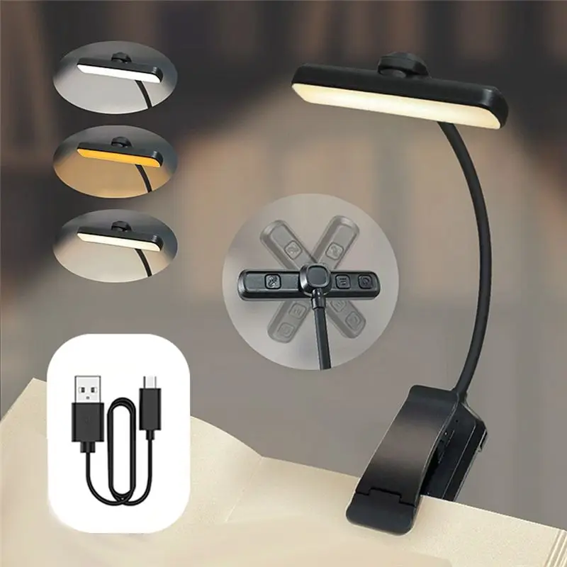 LED 책 라이트 USB 충전식 책상 클립 야간 조명 미니 회전식 테이블 램프 침대에서 사용할 수 있는 휴대용 독서등