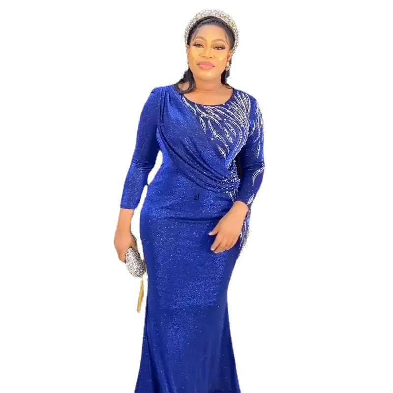 

African Dresses for Women Autumn Spring African Women Long Sleeve Sequined O-neck Long Dress Maxi Dress Dashiki African Clothes