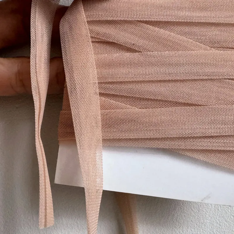 Double Fold Soft Mesh Ribbon Bias Tape For Bra DIY Sewing Transparent Corsets Dress 10 Yards mesh ribbon cotton bias tapes
