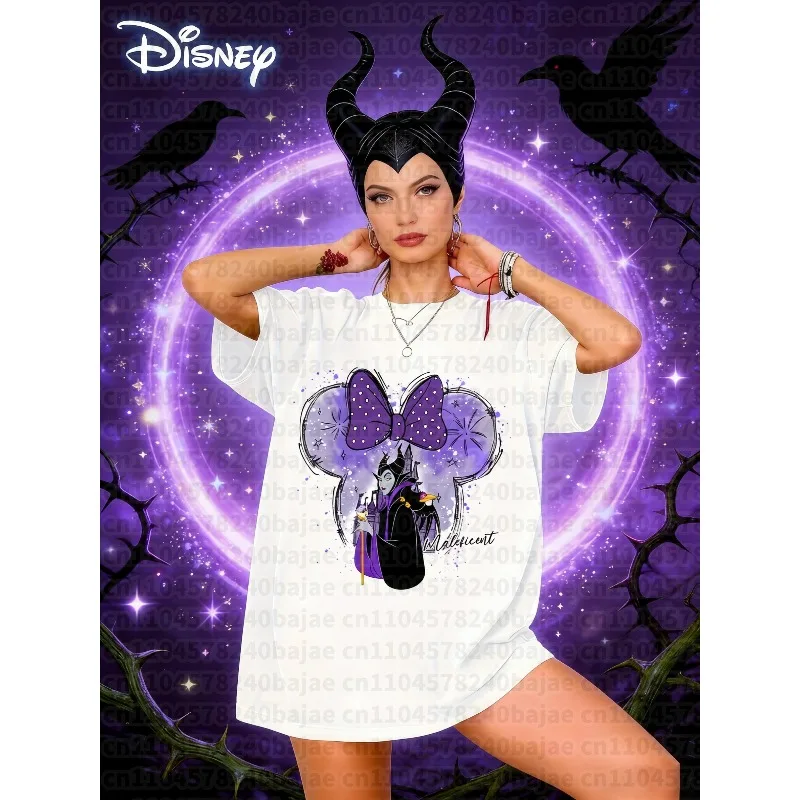 2025 Sommer Schwarze Hexe Maleficent 100% Baumwolle Bedrucktes T-Shirt Neues Damen Übergrößen Trendiges Lockeres Lässiges Vielseitiges Oberteil