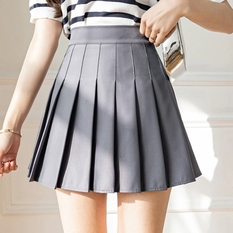 High Waist Solid Pleated Mini Skirt for Women Summer Spring Korean Preppy Style Fashion Cute A-line Skirts Y2K Skort Clothes