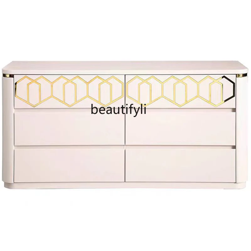 

Modern Minimalist Solid Wood Light Luxury Living Room Storage Side Cabinet Paint Dining Side Chest of Drawers