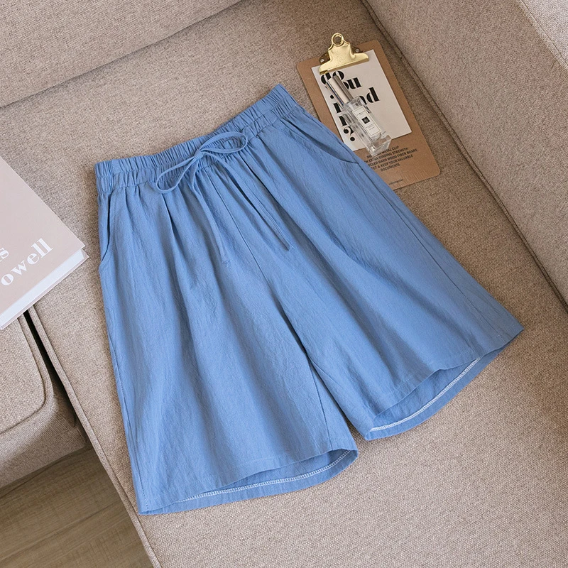 Knee Length Women Shorts 2022 Summer Casual Solid Cotton Linen Shorts Pants 12Colors High Waist Loose Five Cents Trousers Girls womens clothing Shorts