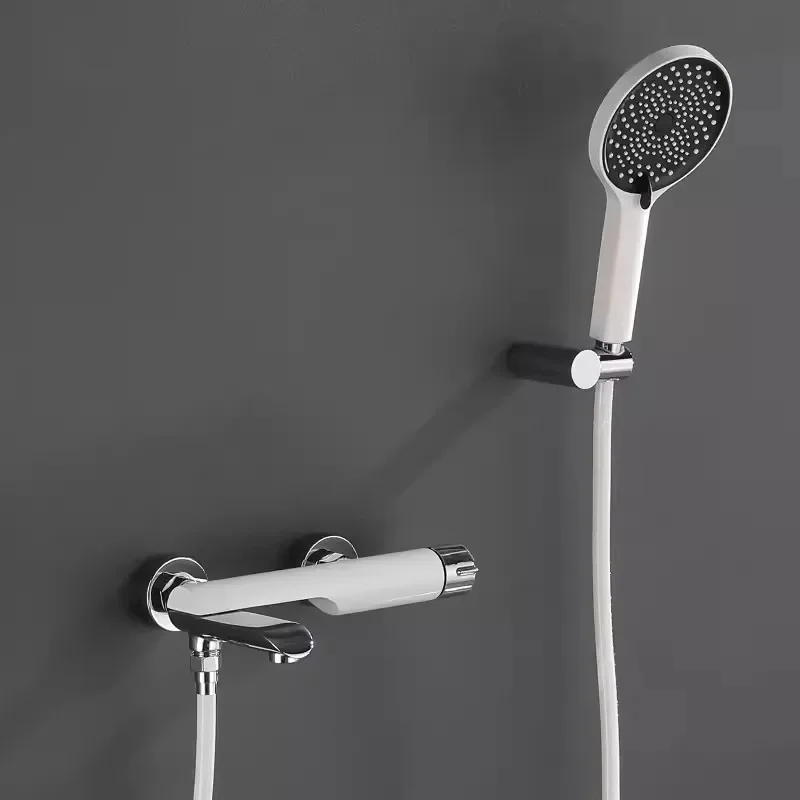Chrome White Bath and Shower Faucet Set Wall Mounted Brass Bathtub and Mixer White Bathroom Taps Brass