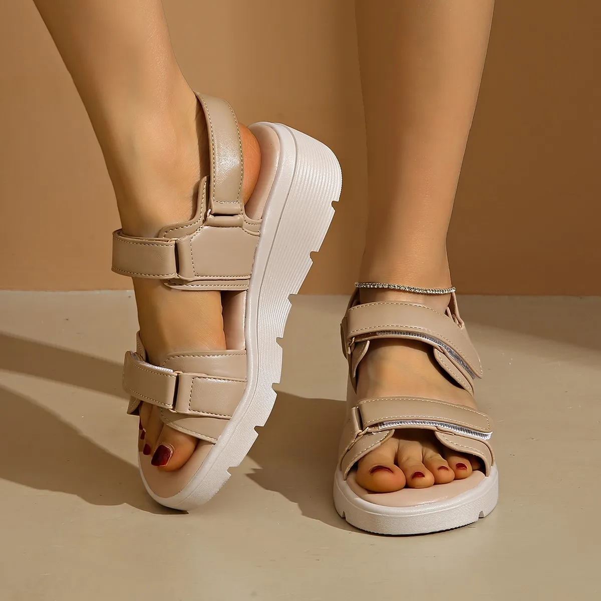 Women's Vegan Leather Open Toe Sandals with Adjustable Strap main image 0