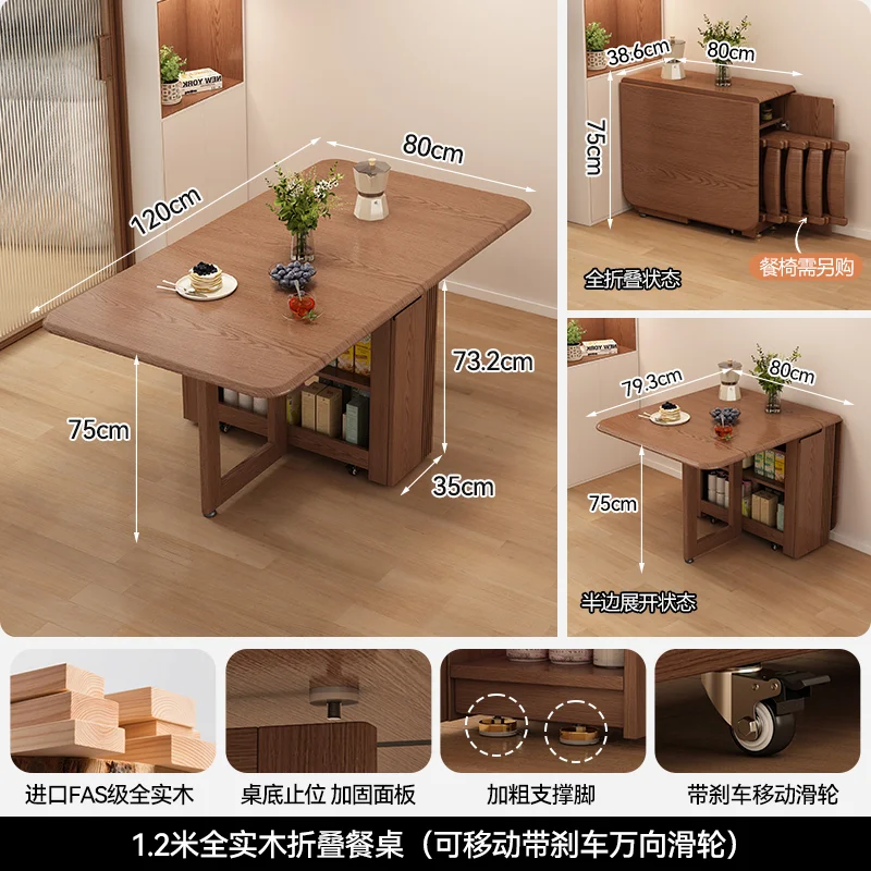 שולחן אוכל מעץ ביתי יוקרתי מרובע מתקפל שולחן אוכל חסכון במקום מסעדה מרכזית רהיטי מטבח