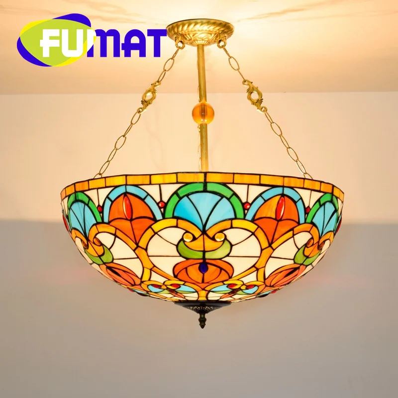 

FUMAT Tiffany Vintage style Heart chandelier Art Deco Hotel Living Room Dining Room Bedroom glass upside-down pendant light