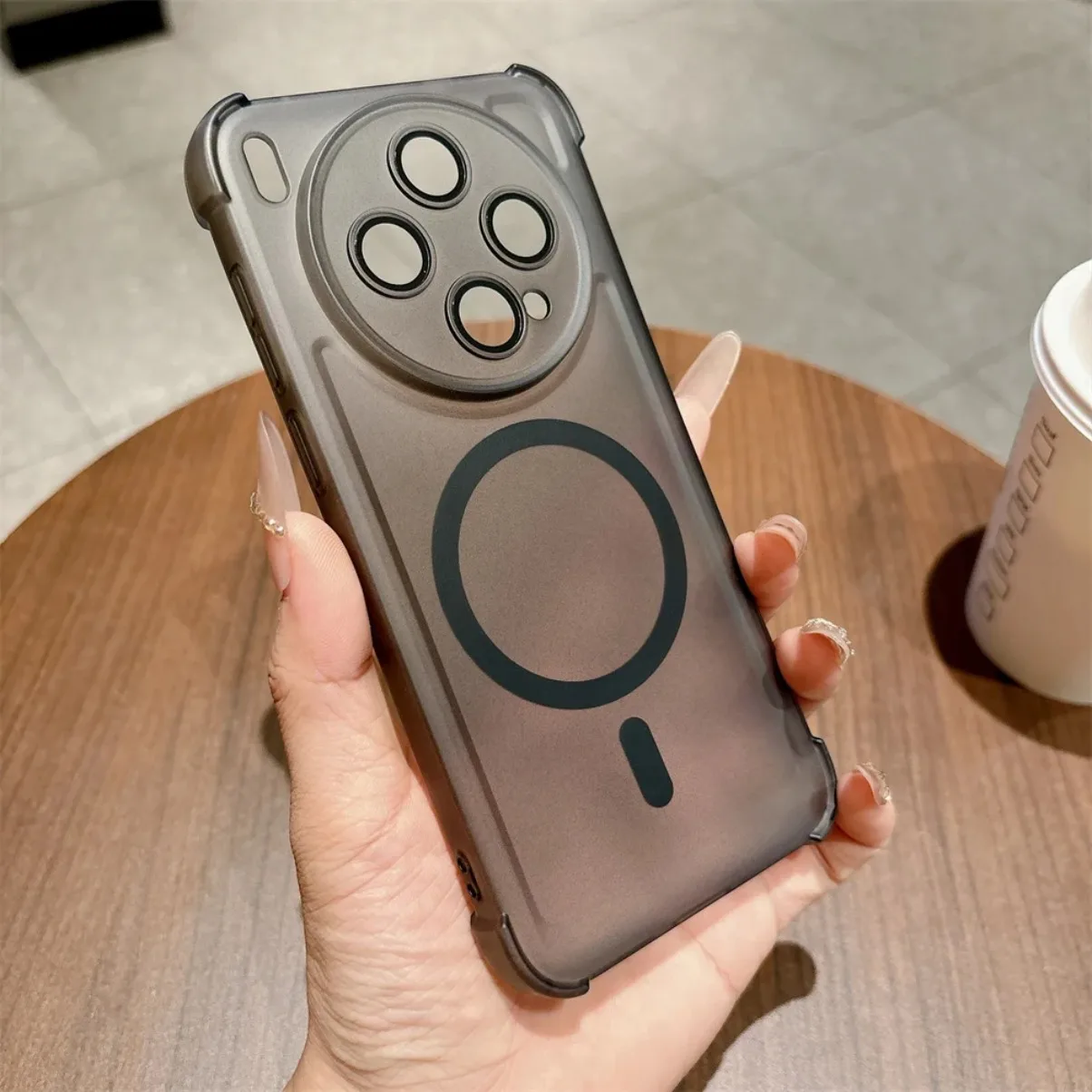 Matte Frosted Shockproof Magnetic Phone Case with Lens Protector