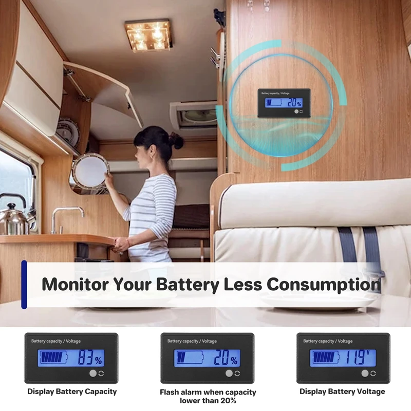 Battery Meter Battery Capacity Voltage Monitor, DC 12/24/36/48/60/72/84V Battery Capacity Voltage Gauge Indicator 5