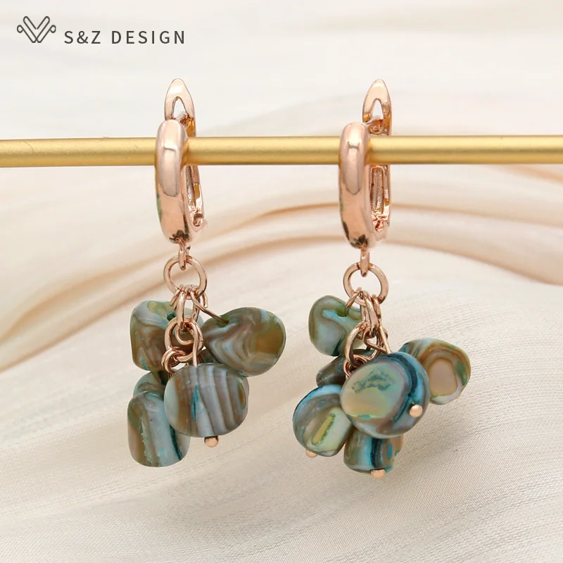S&Z DESIGN New Fashion Rose Gold Irregular Color Shell Drop Earrings For Women Wedding Elegant Jewelry Gift Trendy Eardrop