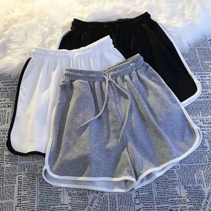 Shorts de sport à rayures pour femmes, mode coréenne décontractée, mini short d'été simple, à jambes larges, nouvelle collection