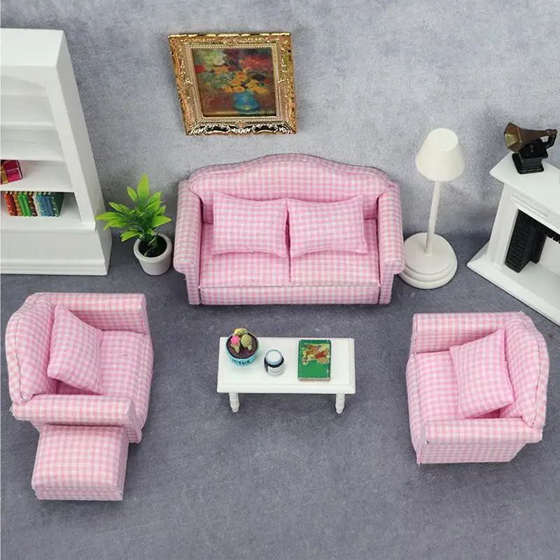 Doll House Couch with Pillow 1/12 Scale Miniature Sofa Arm Chair with Pillow Cushion Wooden Fabric Armchair High Simulation pen rest chinese brush holder calligraphy vintage rack for desk storage pillow wooden pencil