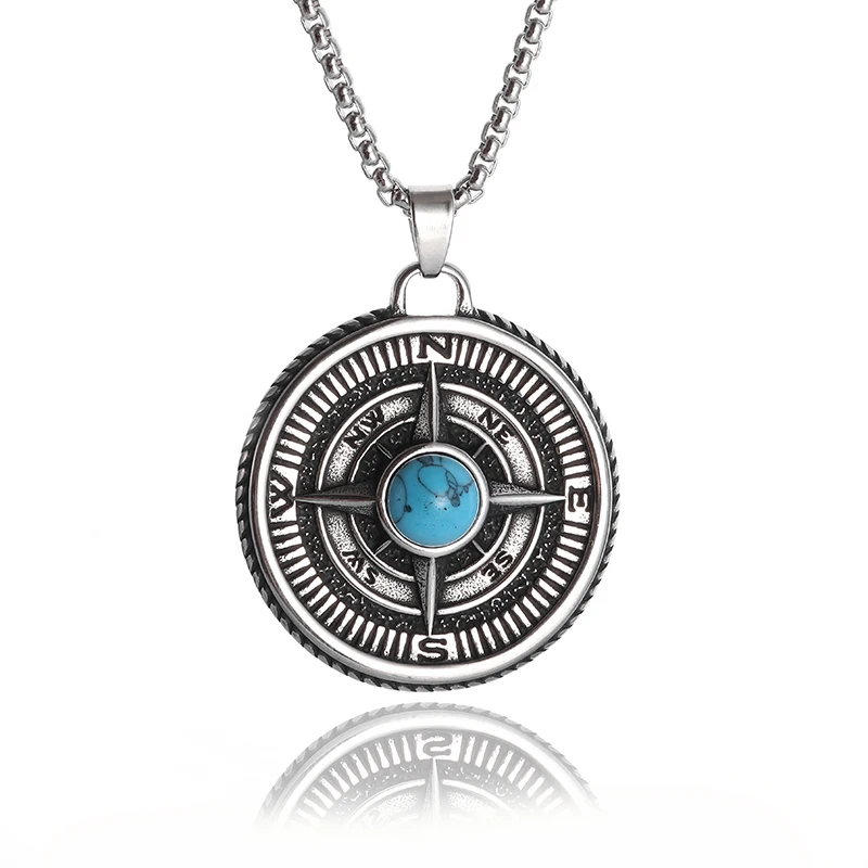 

Retro Compass Gemstone Compass Pendant Necklace Men and Women Trendy Amulet Jewelry Gift