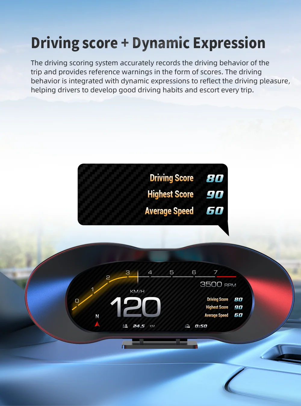 OBD GPS Dual System HUD P5 OBD2 Head Up Display Digital Speedometer Slope Meter